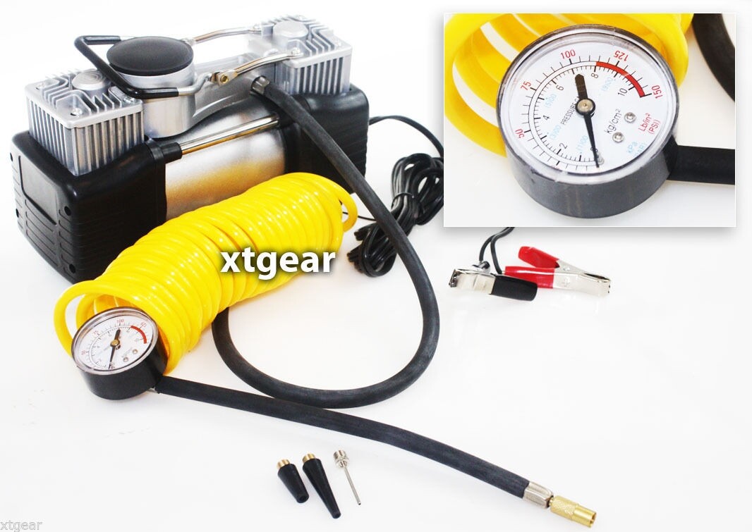 12v Mini Metal Air Pump Portable Compressor Tire Inflator w/ Hose + Gauge