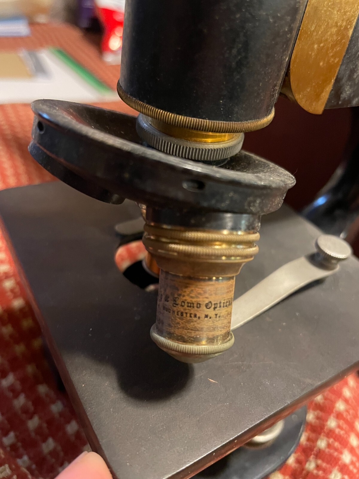 BAUSCH & LOMB MICROSCOPE W/ORIGINAL WOODEN CASE AND OPTICS