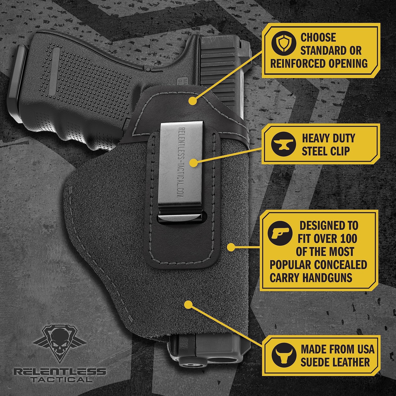 Made in USA - Suede Leather IWB Holster | Fits Glock 17 19 19X 22 26 43 43X 4...