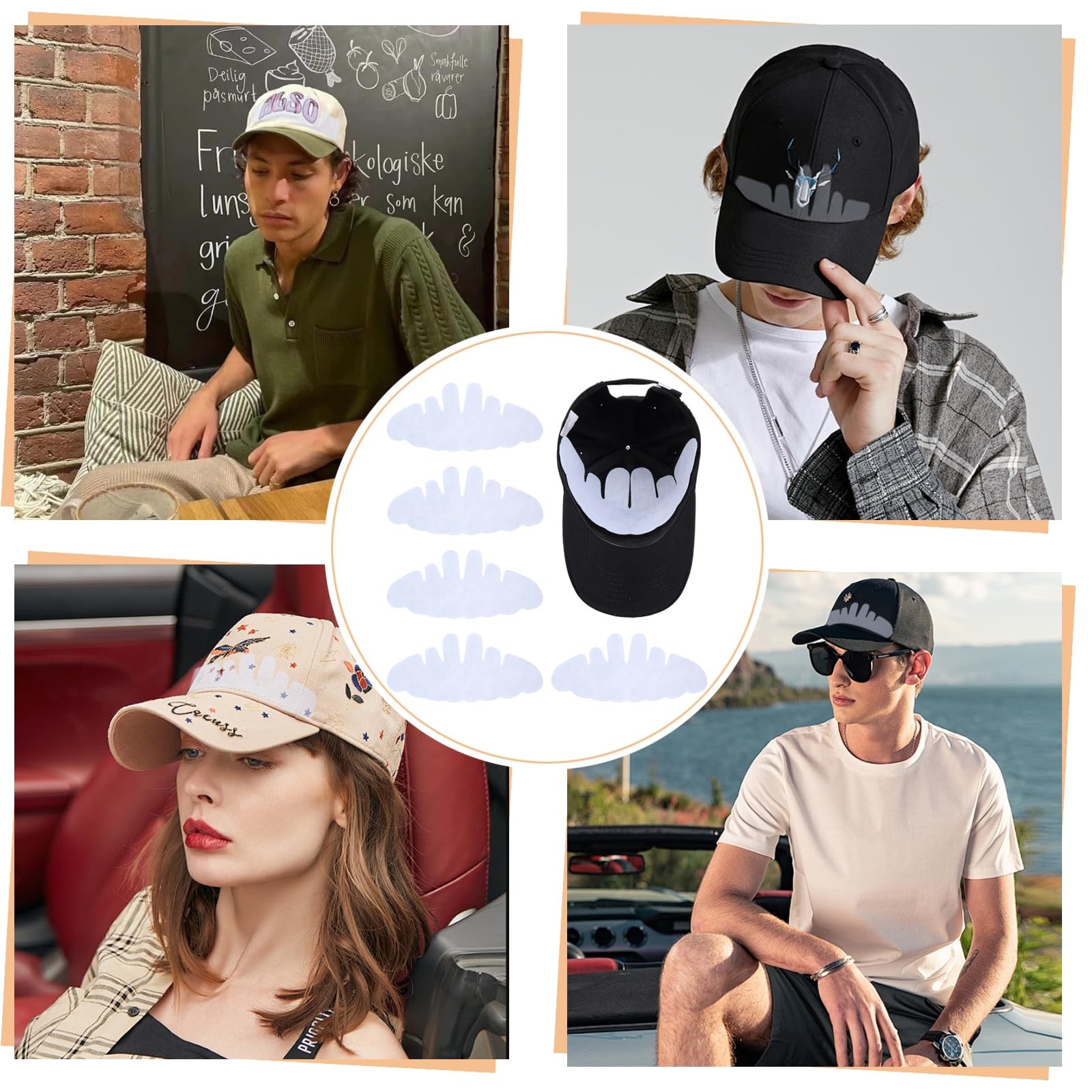 6Pcs Baseball Caps Inserts Shapers, Reusable Polyester Fabric One Size, White
