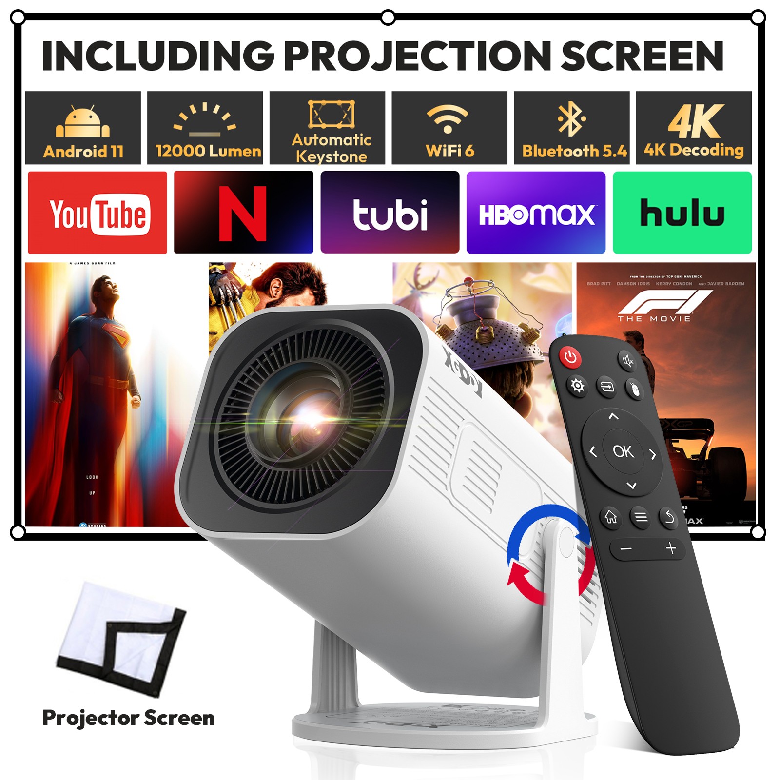 Projector 4K Smart Android TV WiFi Bluetooth Home Theater 25000 Lumen HDMI