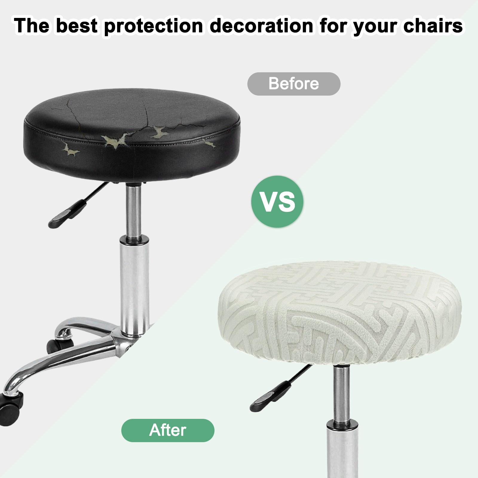 1-Pack Bar Stool Covers Round for 14-16 Inch Strip Pattern Covers [Light Gray]