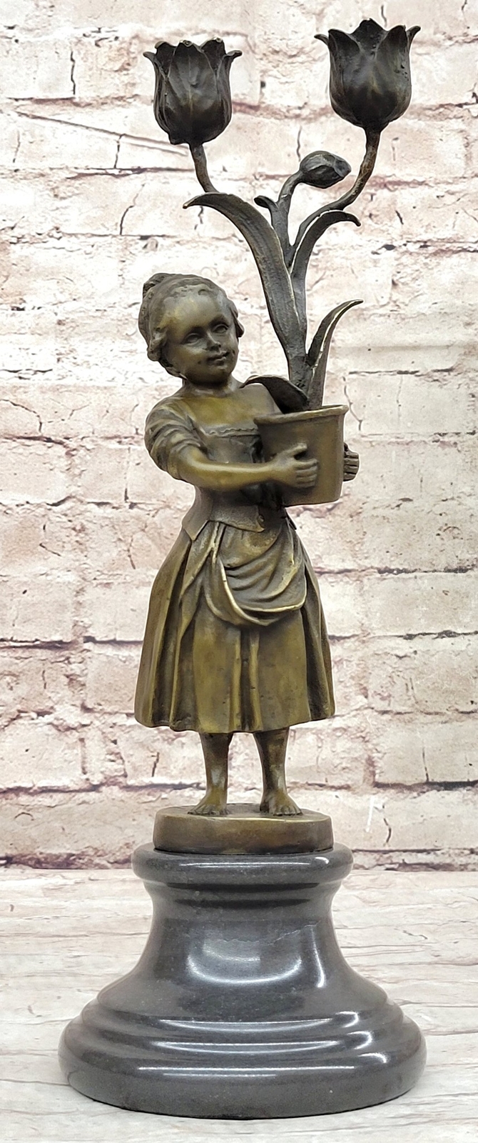 Collectible Victorian Candelabra - Bronze Young Girl Candle Holder Sculpture