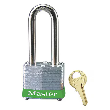 Master Lock 3Lhgrn Lockout Padlock, Keyed Different, Steel, Green, 2 In Shackle
