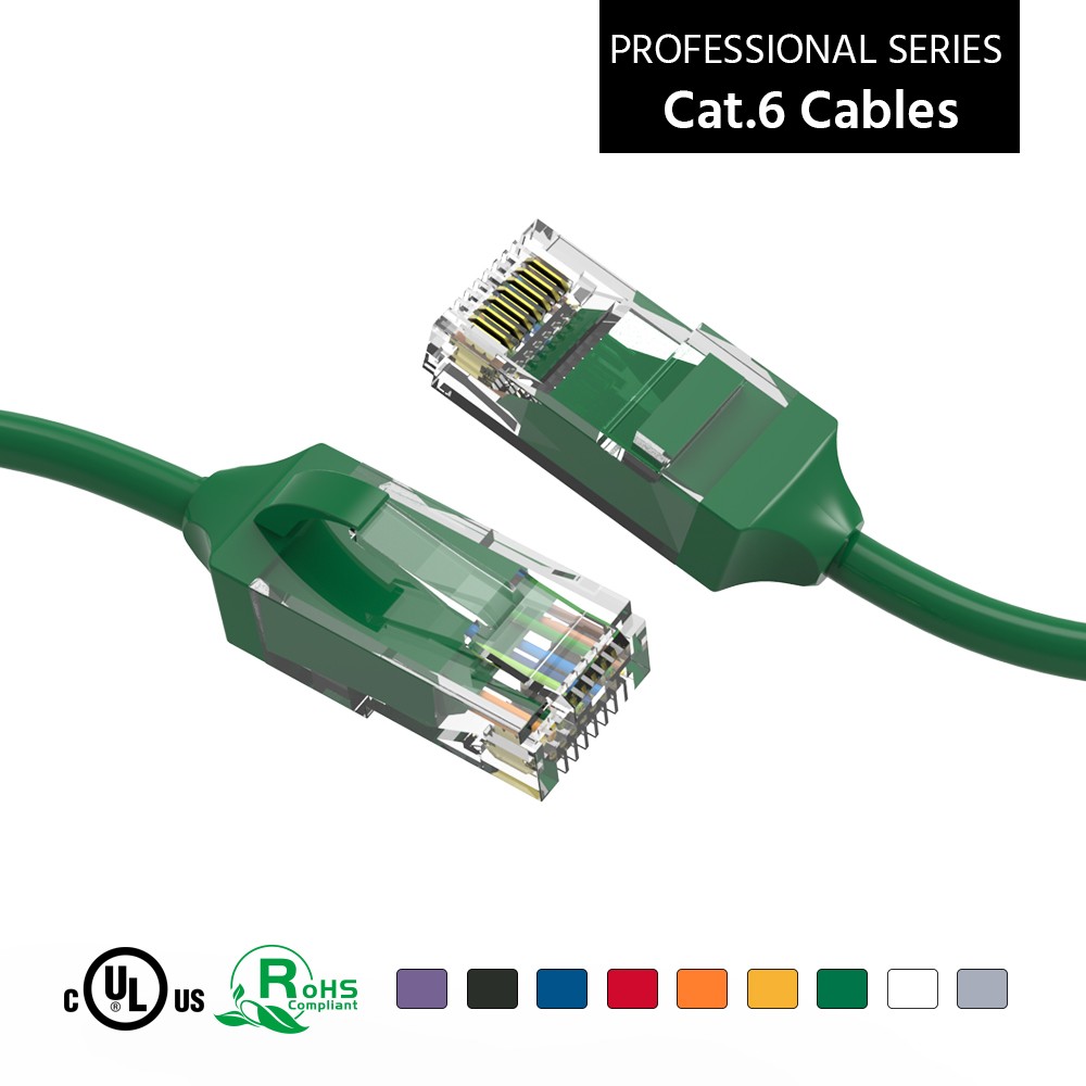 3Ft CAT6 28AWG Slim Ethernet Network Cable Green