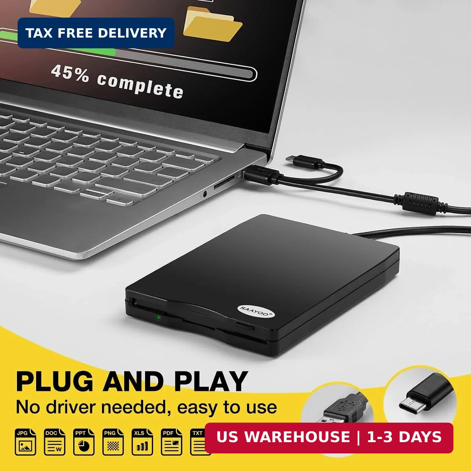 Share RAAYOO Floppy Disk Reader USB Type A/C Black