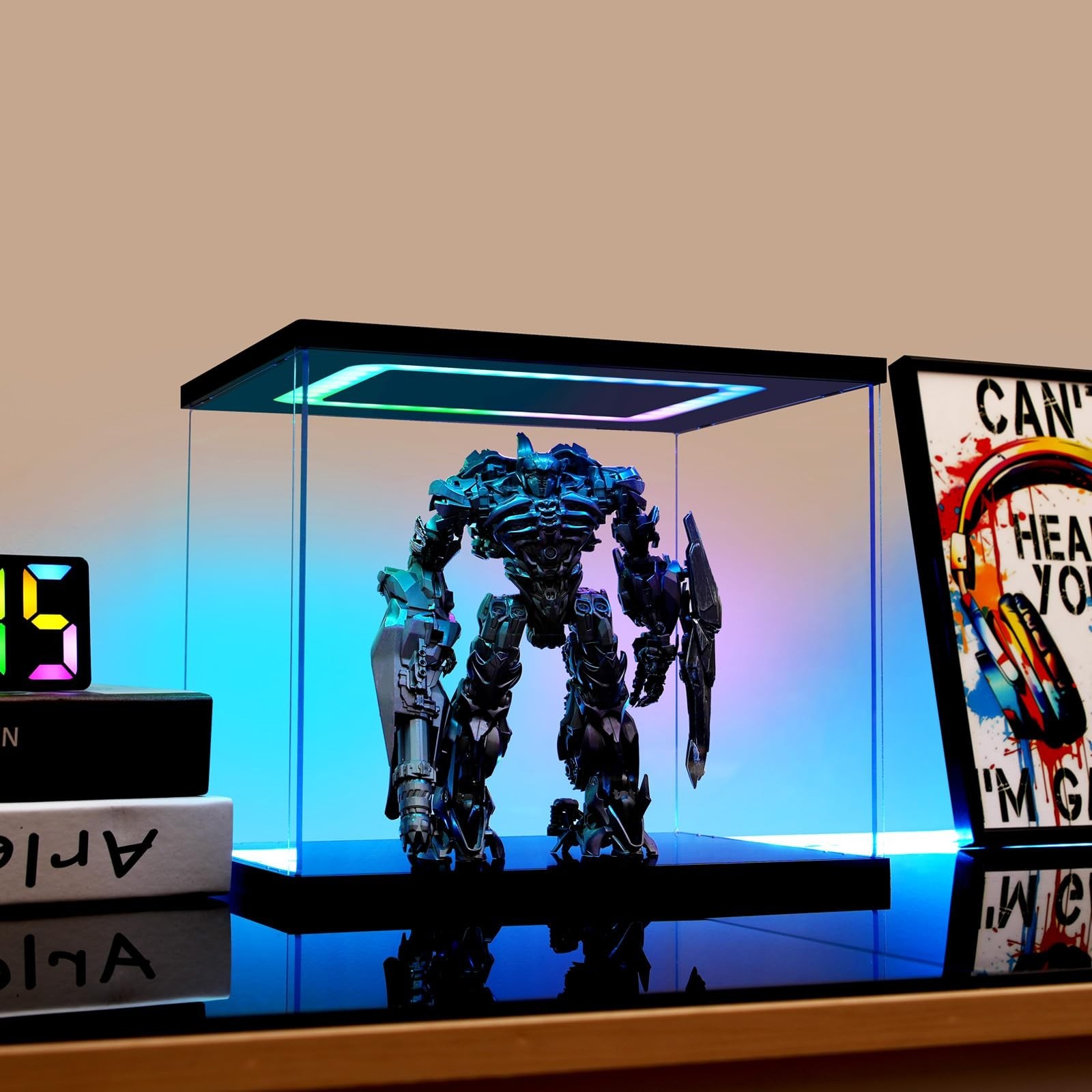 Clear Acrylic Display Case with Light for Miniature House Building Sets, Mult...