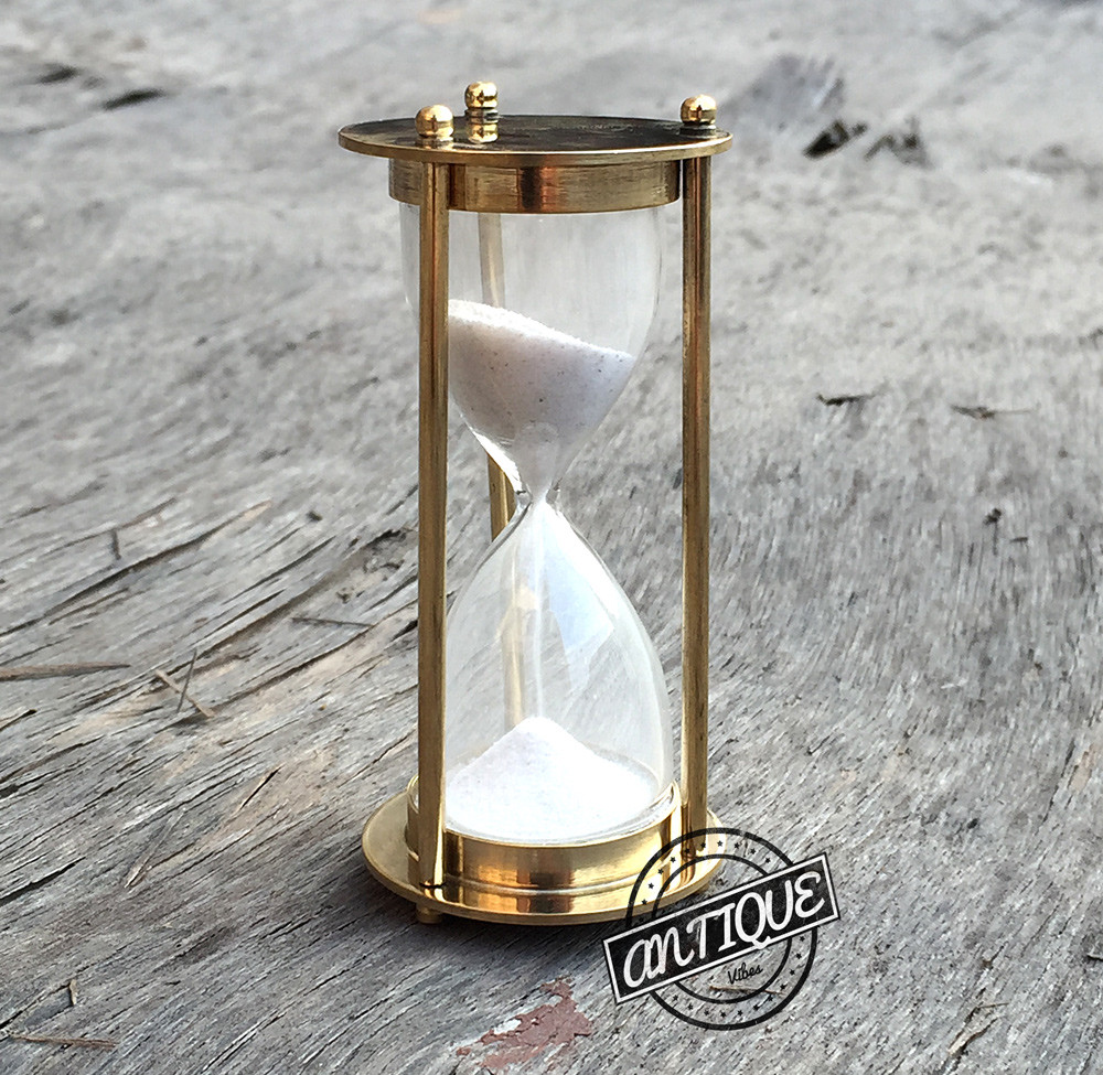 1 minute, Brass Small Glass Sand Timer Hourglass Desk Kitchen Vintage Game Toys