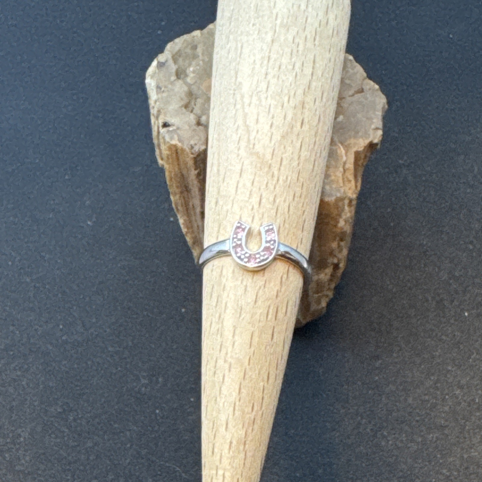 Rhodium Plated  .925 Sterling Silver Toe Ring Horseshoe With Pink CZ