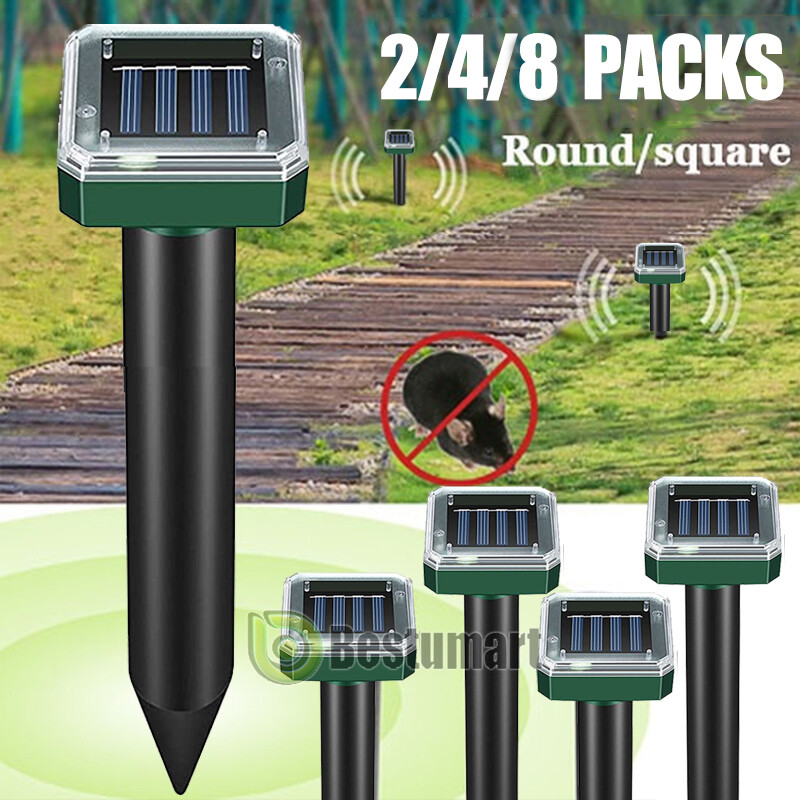 2-8X Repelente Ultrasónico Solar Ecoamigable Repele Ratas y Serpientes de Plagas