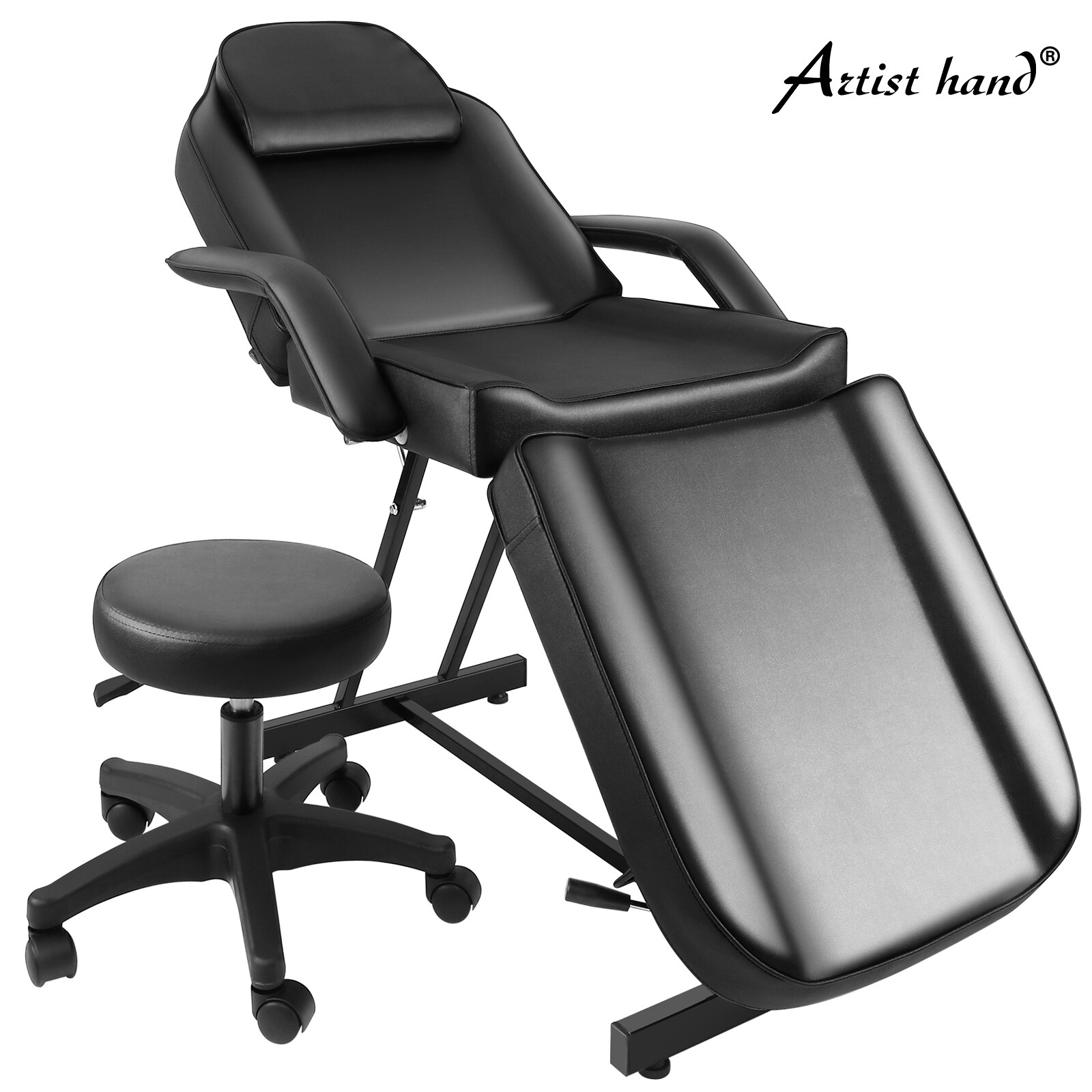 Black Massage Table Tattoo Facial Bed w/Hydraulic Stool Beauty Salon Equipment
