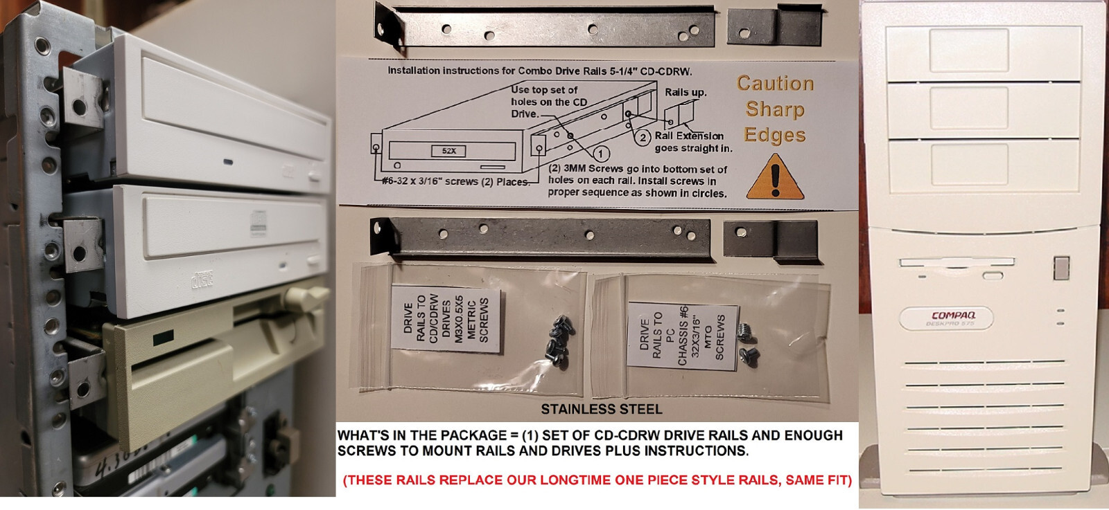 COMPAQ DESKPRO PROLINEA PROSIGNIA CD DRIVE RAILS COMPAQ STYLE 5 1/4" 1 SET USA
