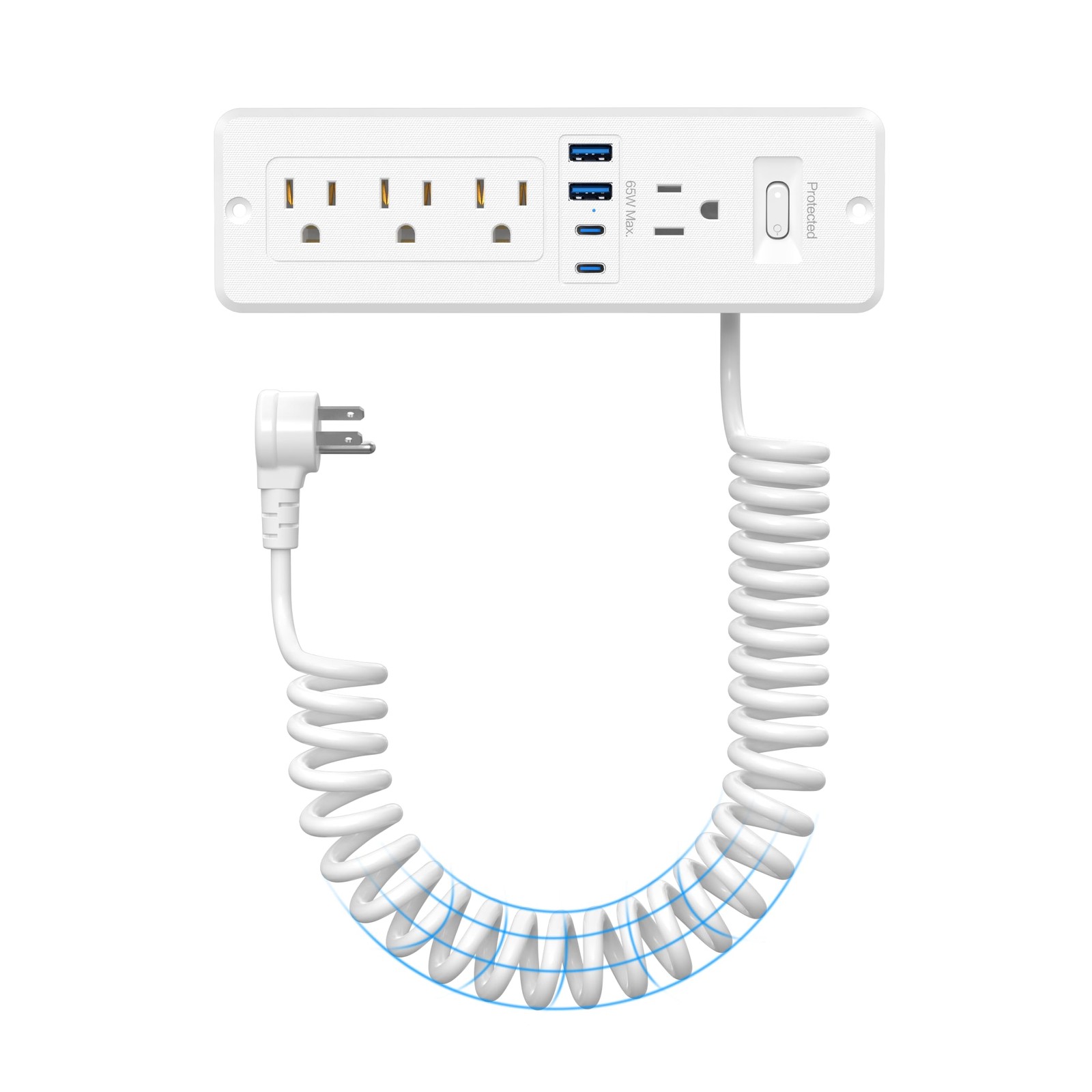 Furniture Drawer Outlet Kit 65W USBC Recessed Power Strip 4 Outlet 6 FT