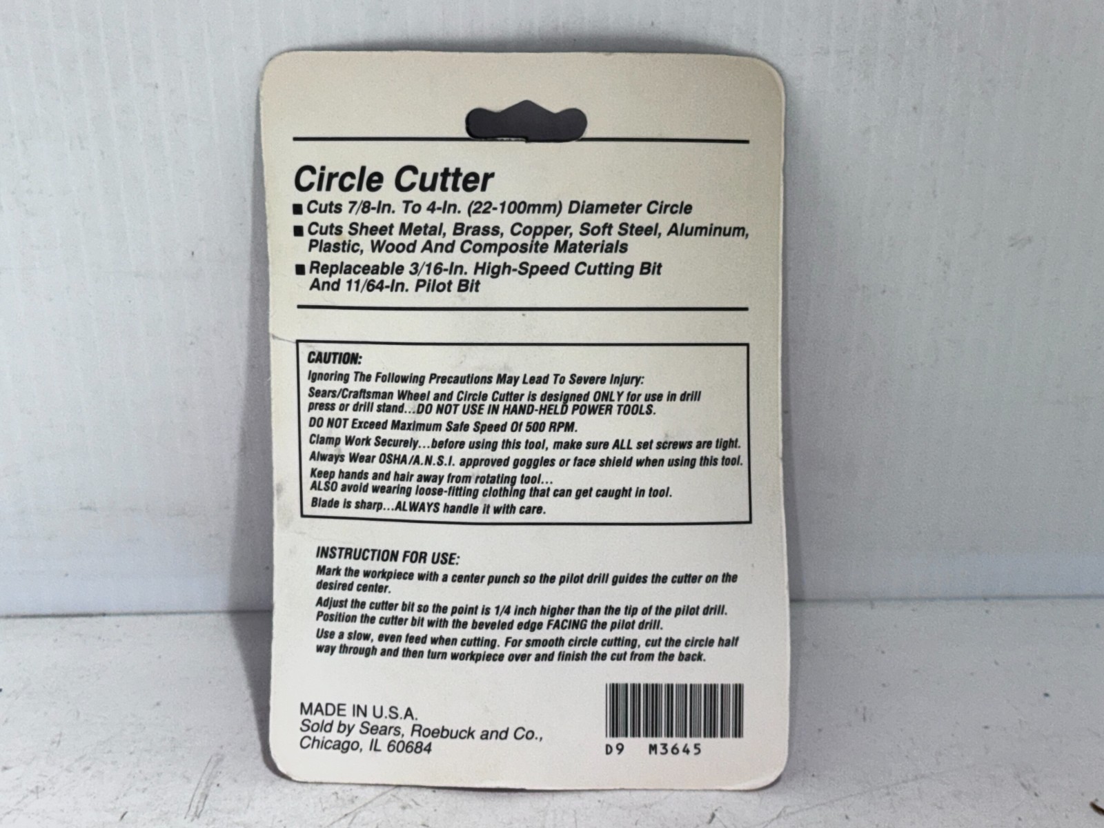 NOS Sears/Craftsman Circle Cutter 9-3645