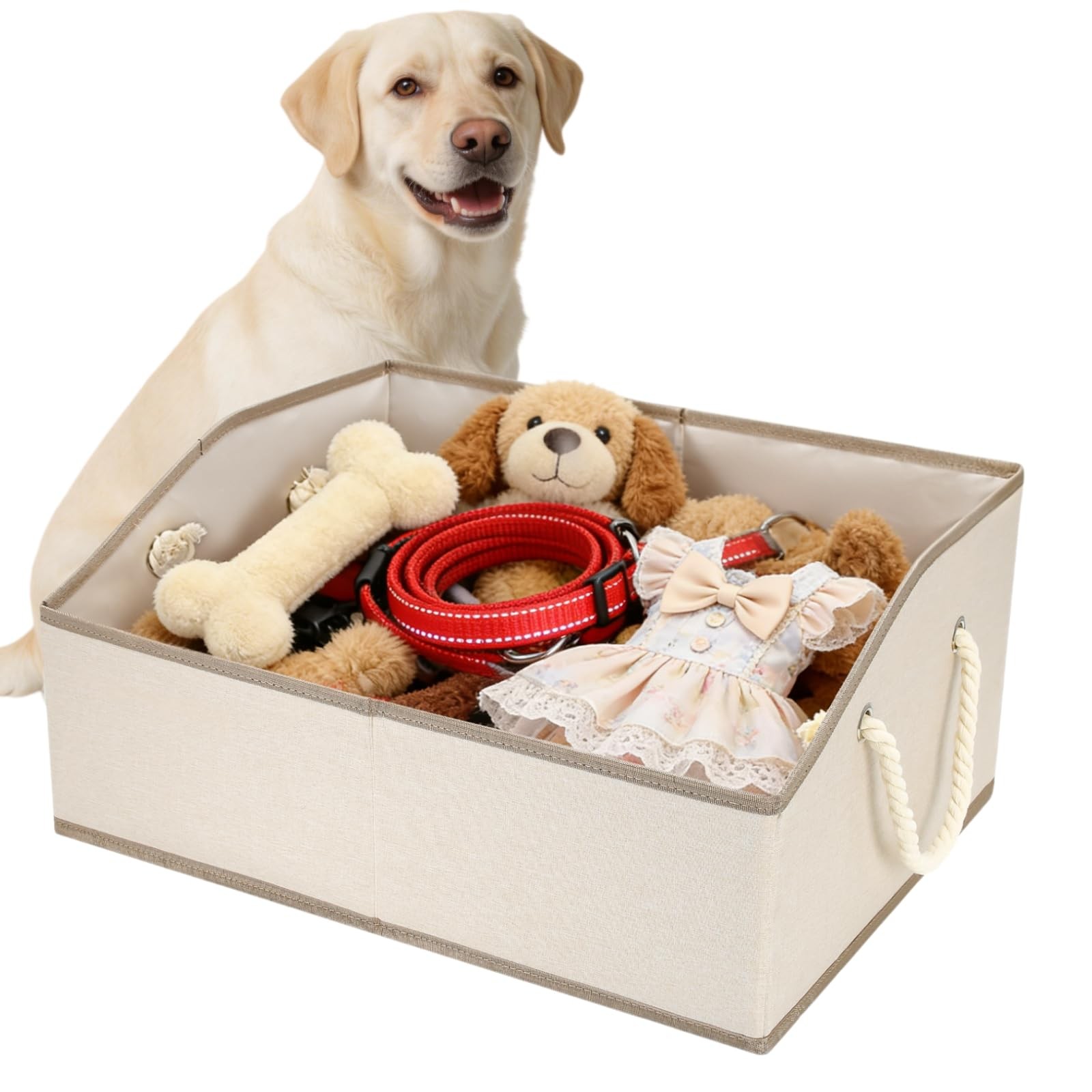Dog Toy Basket With Handle, Foldable Dog Toy Box for Living Room Area, 20" Ba...