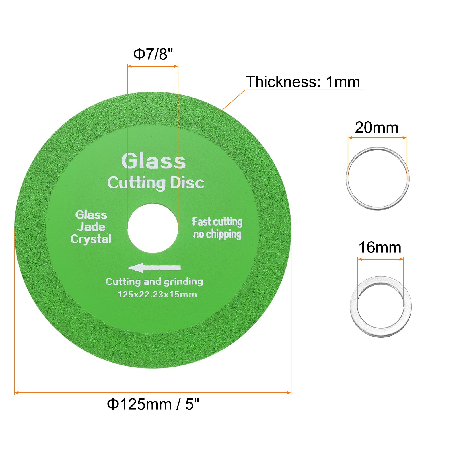 Glass Cutting Disc 5 Inch Diamond Cutting Disc with 7/8" Arbor