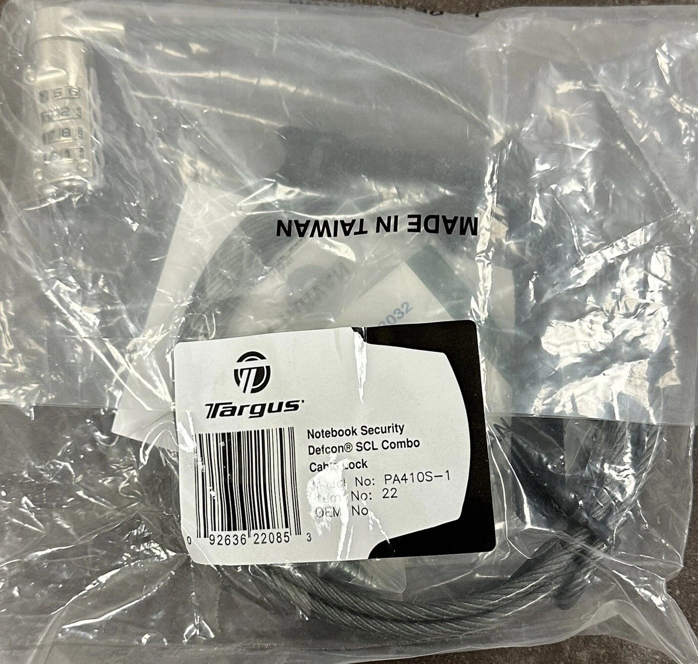 Targus Notebook Security Defcon SCL Combo Cable Lock Model: PA410S-1
