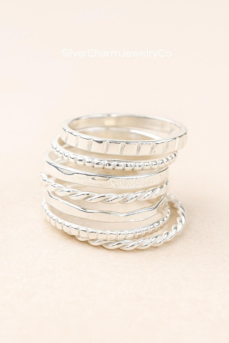 925 Sterling Silver Stacking Rings Set | Minimalist Twisted Rings All Size