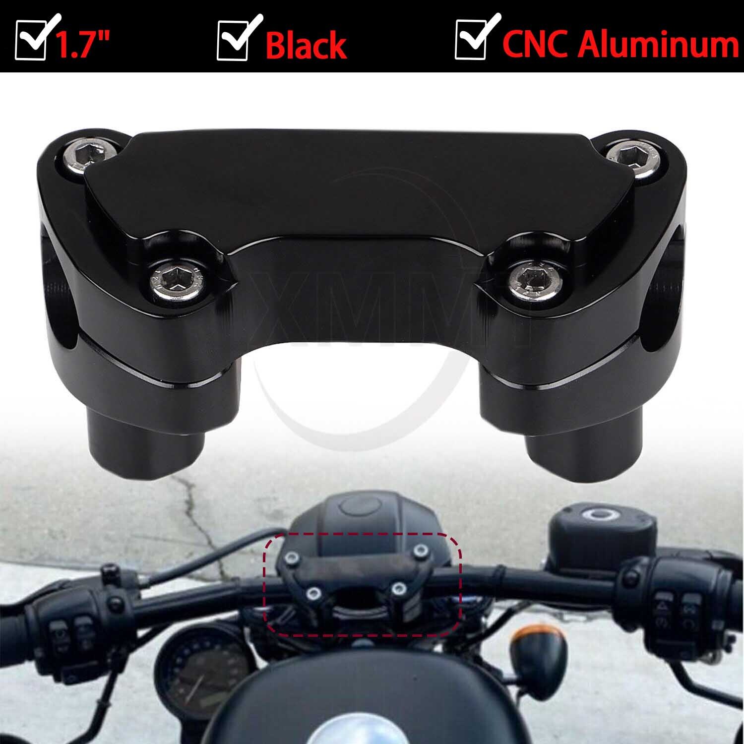 1.7" Black Handlebar Risers Top Clamp For Harley Fat Boy Road Super Glide FLTR