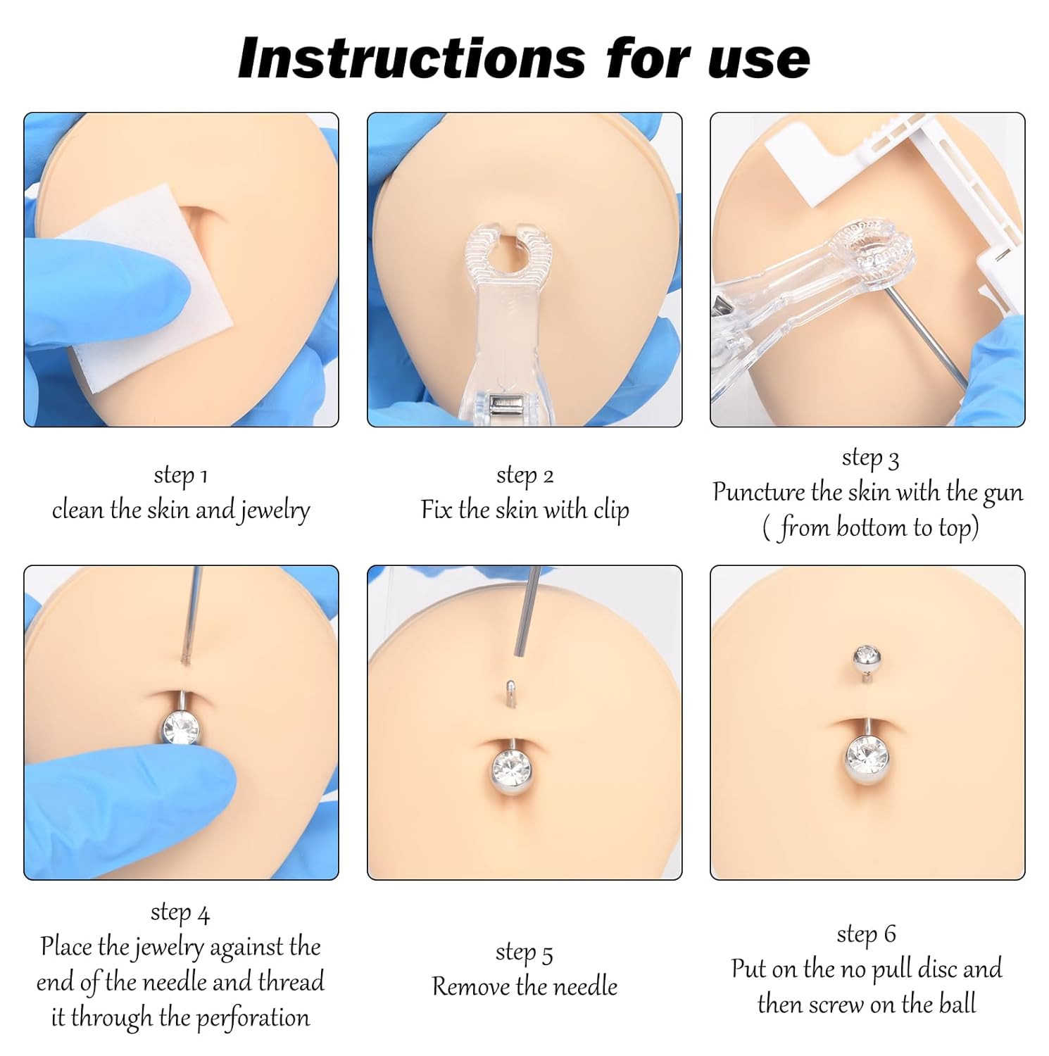 Belly Button Piercing Gun Kit - Silver Navel Piercing Gun