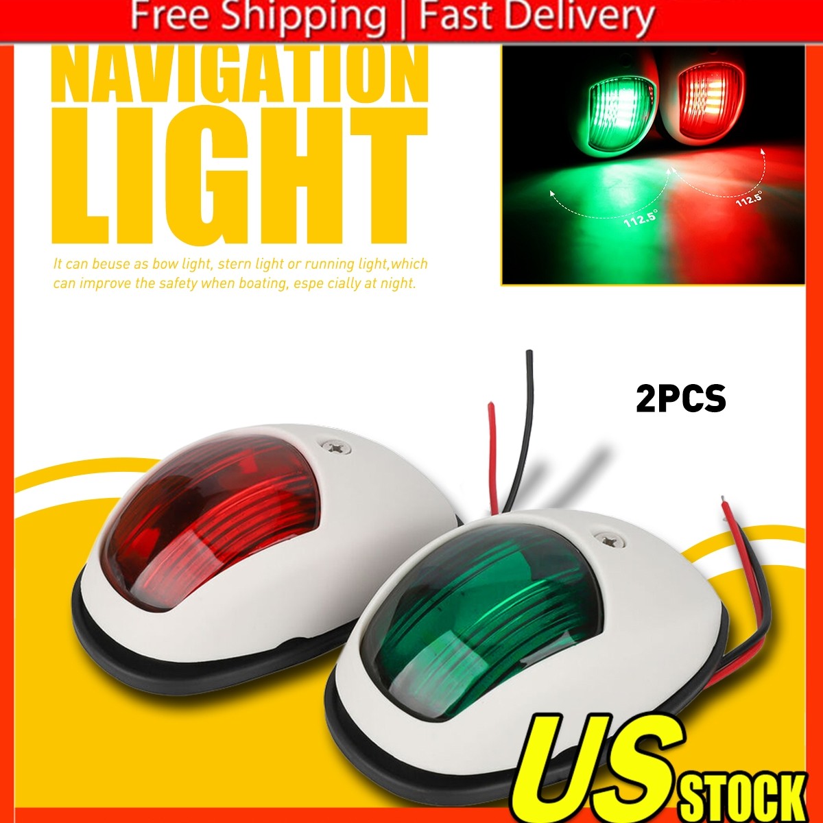 2pcs 8LED Marine Navigation Boat Starboard Light Port Red Green IP67 Universal