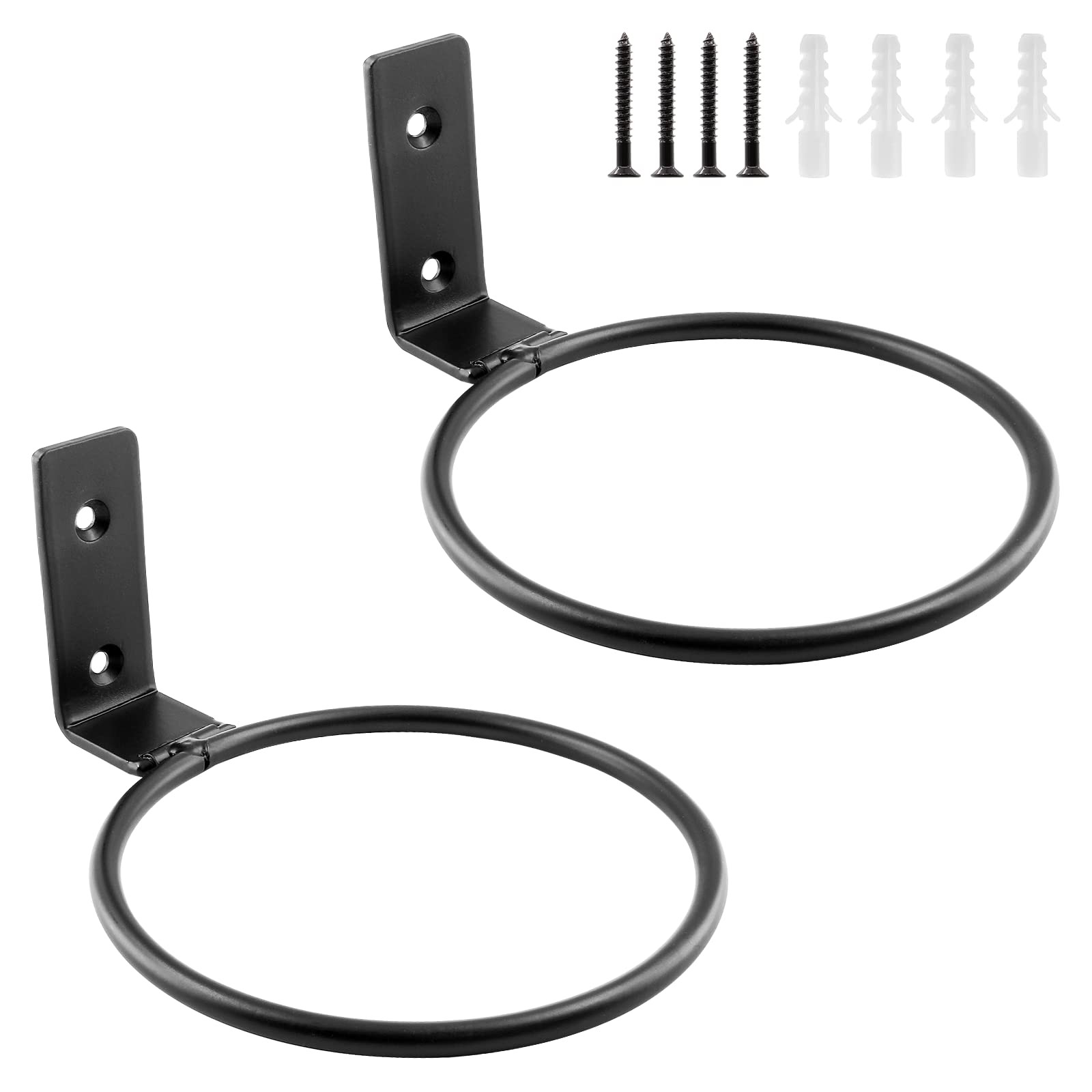 Jiozermi 2-Pack 4 inch Flower Pot Holder Ring, Wall Mounted Metal 4", Black