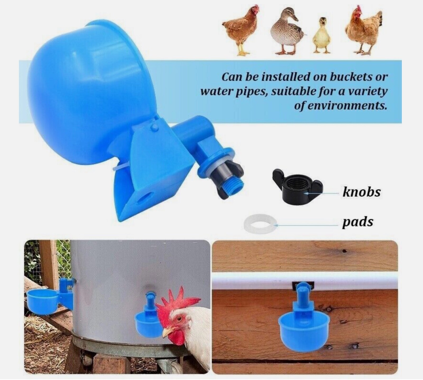 10 pack Automatic Water Cups Poultry Drinker Waterer Chicken Duck Quail Drinking