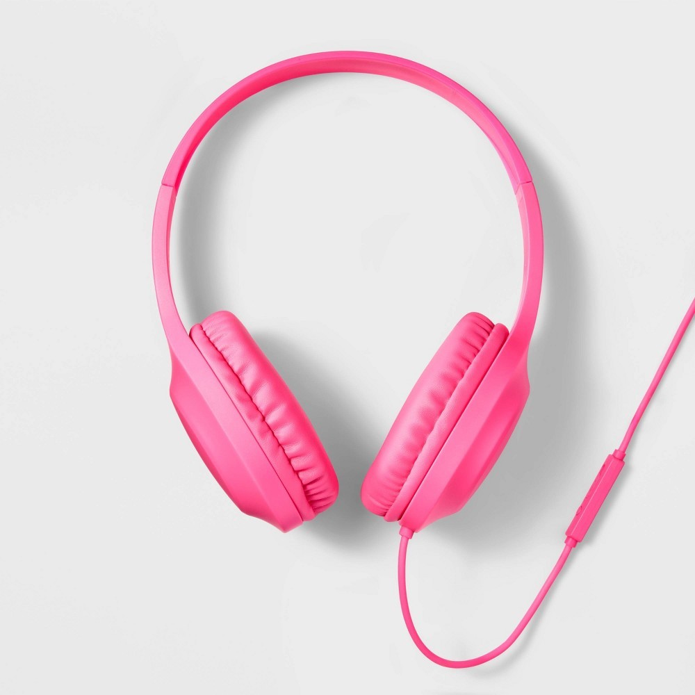 Wired On-Ear Headphones - heyday™ Neon Pink: Built-In Microphone, Foam Ear