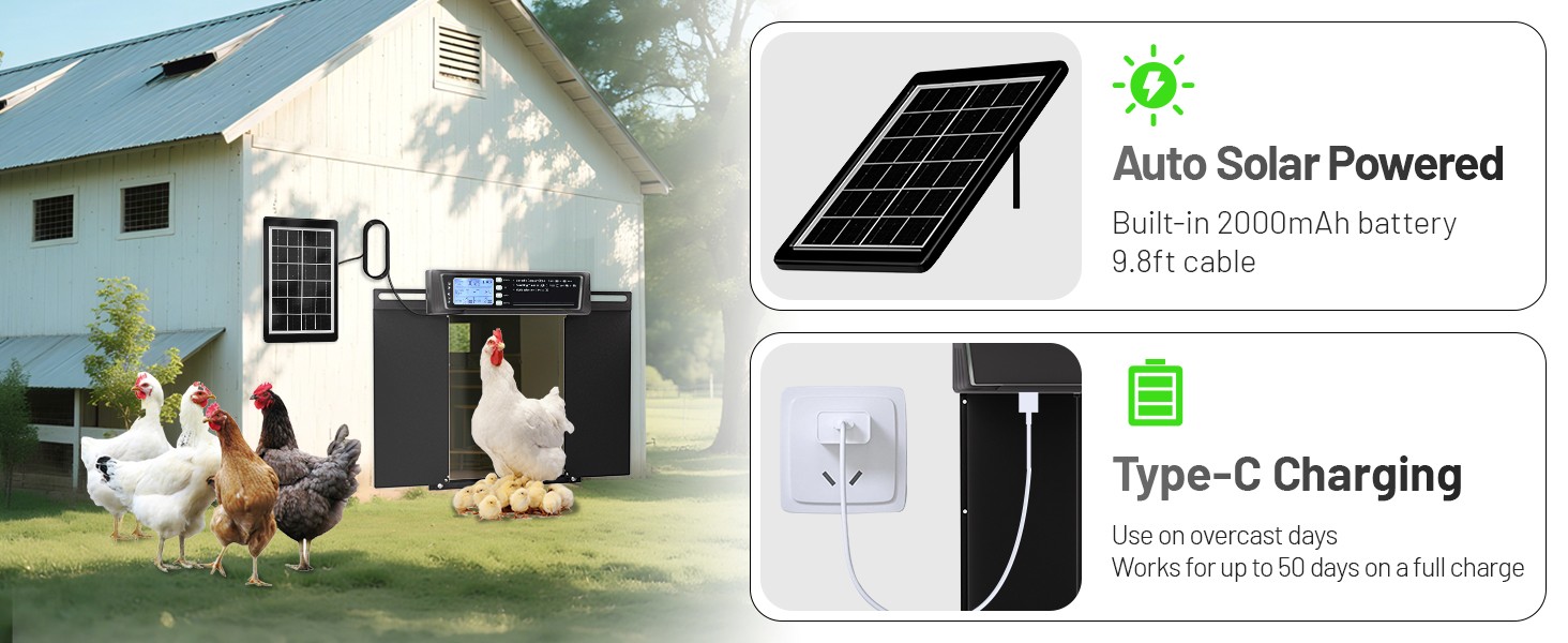 Solar Automatic Chicken Coop Door Opener with Timer Light Sensor Remote Control
