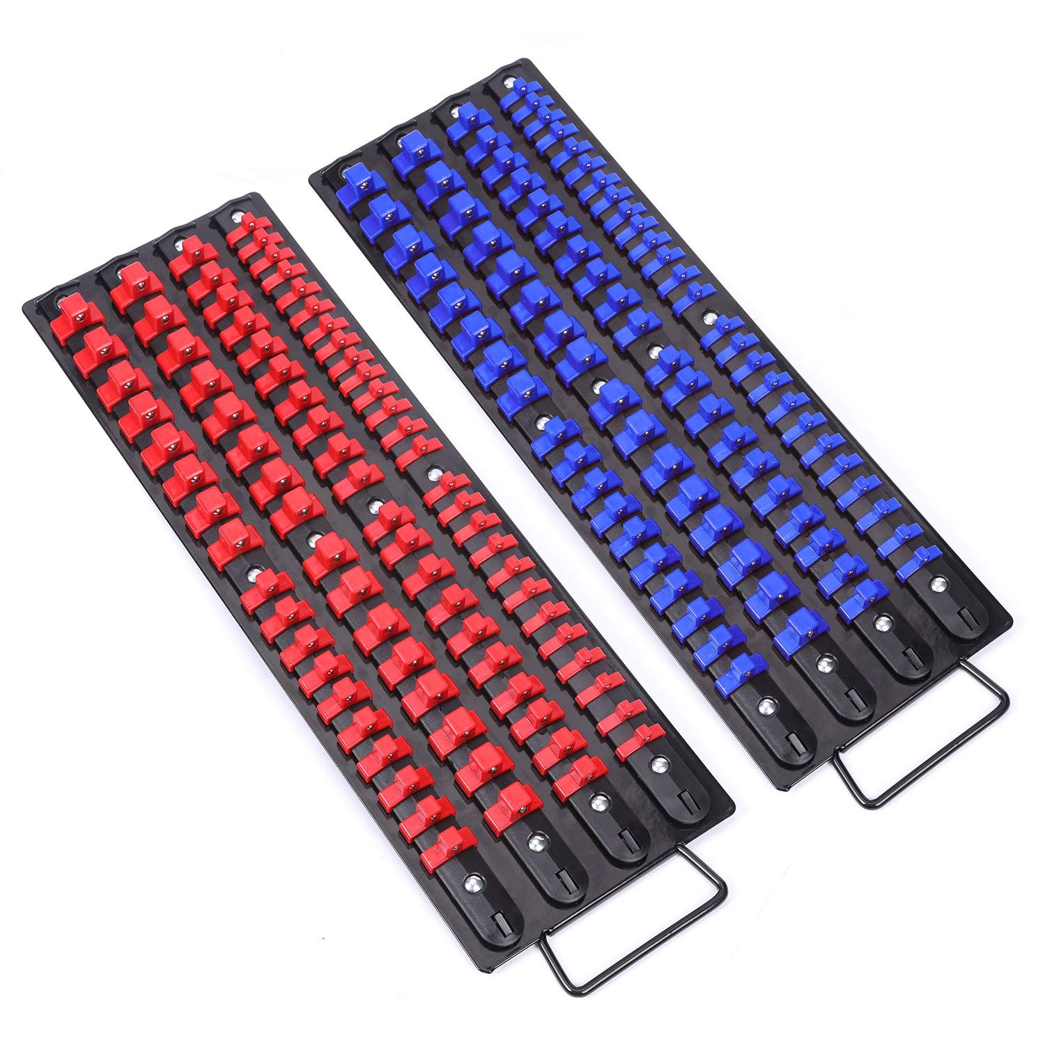 CASOMAN 80-Piece Portable Socket Organizer Tray, 2 Pcs Set, Blue & Red