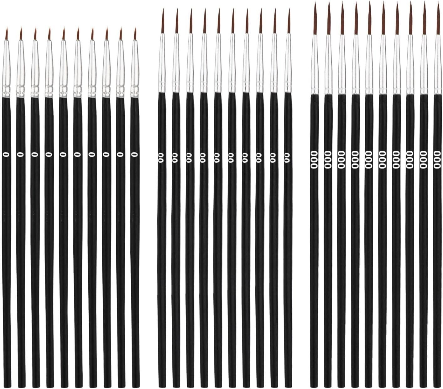 30Pcs Detail Paint Brushes, Fine Tip Paint Brush with 3 Sizes #0#00#000 Mini Tin