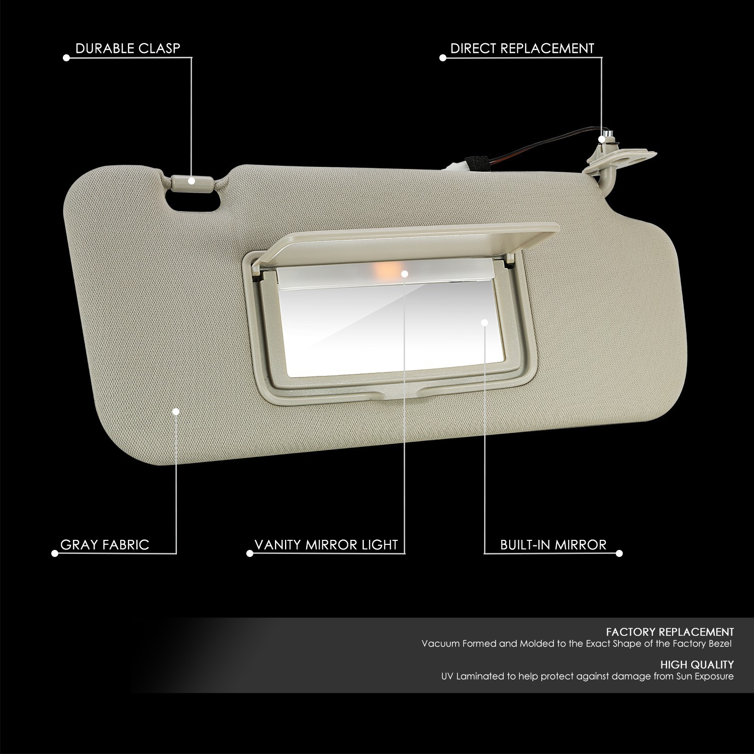 Gray Passenger Right Side Sun Visor w/ Mirror Replace for Nissan Murano 09-14