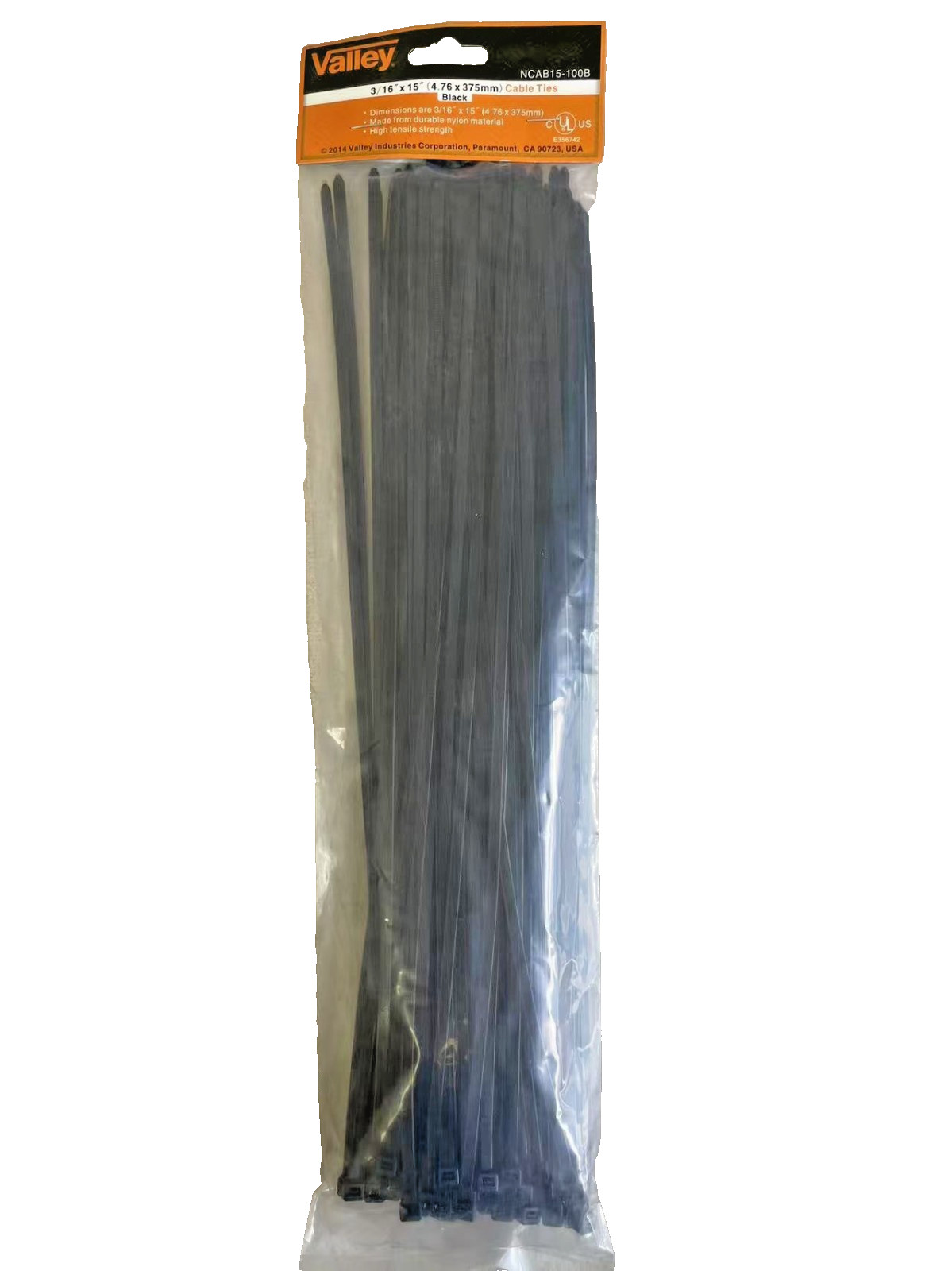 100Pc 3/16''x15'' Cable Ties Black