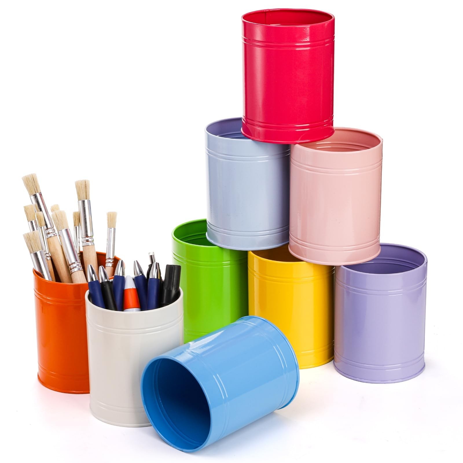 Tlence 9 Pack Metal Pen Holder, Colorful Desktop Pencil Cup, Mini Stationary ...