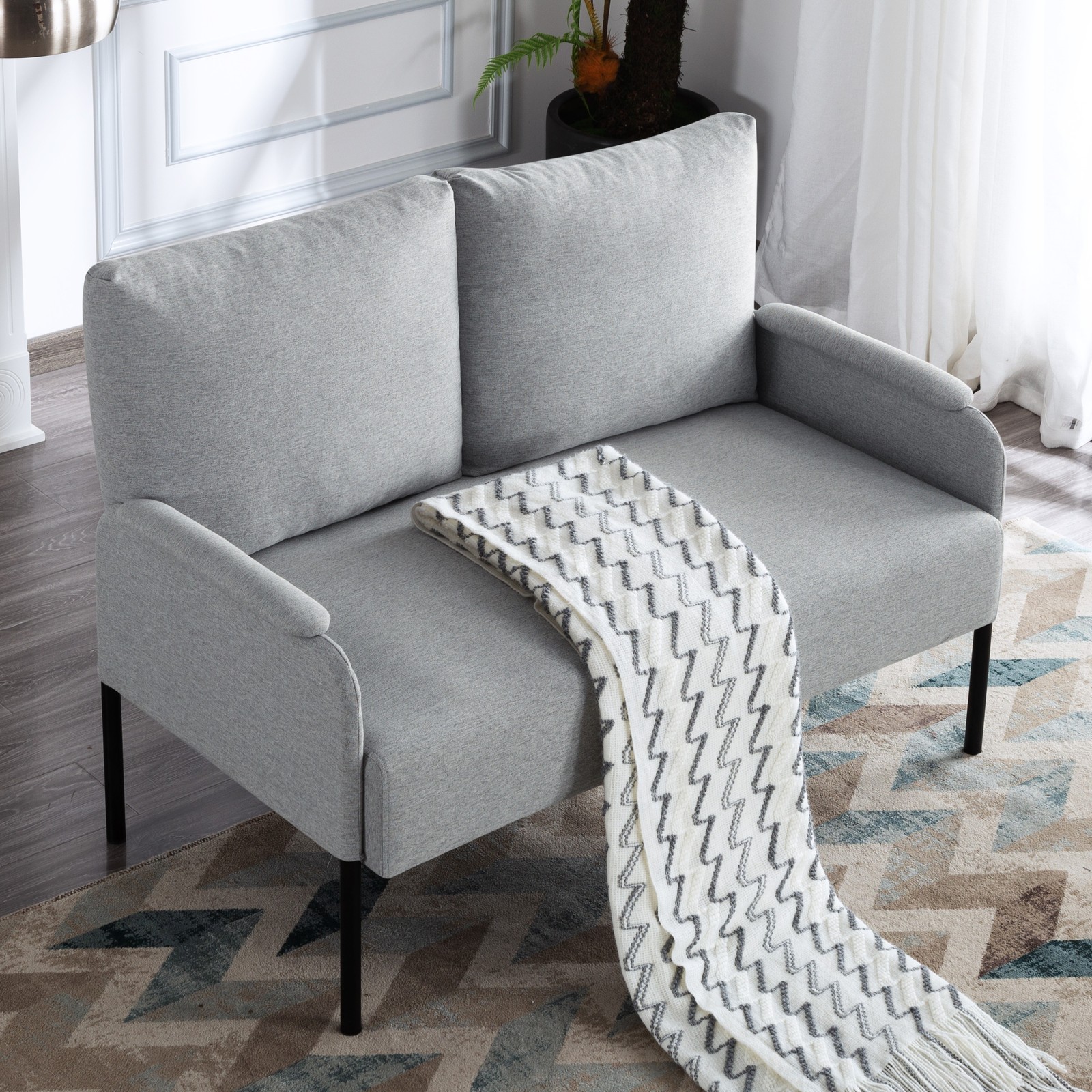 45.7" Metal Frame Loveseat 2-Seat Linen Blend Sinuous Spring Removable Cushions