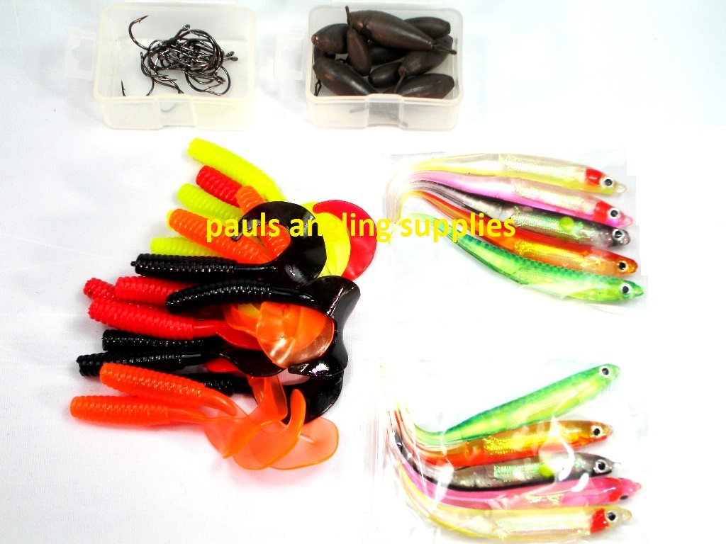 Drop Shot Lure Set  Fishing Lures Hooks Weights Twin Tails 50 Piece