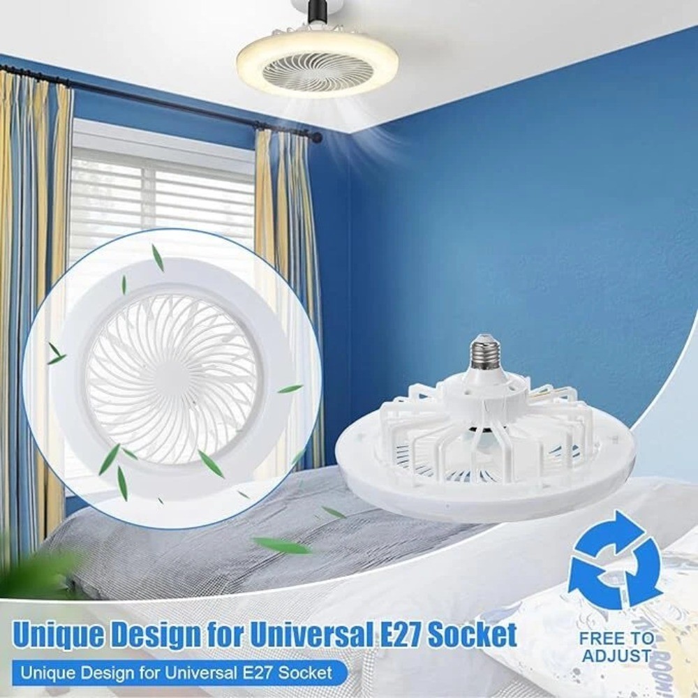 Fan For E27 Socket Light With Remote Ceiling Fan Adjustable Smart LED 3 Speed