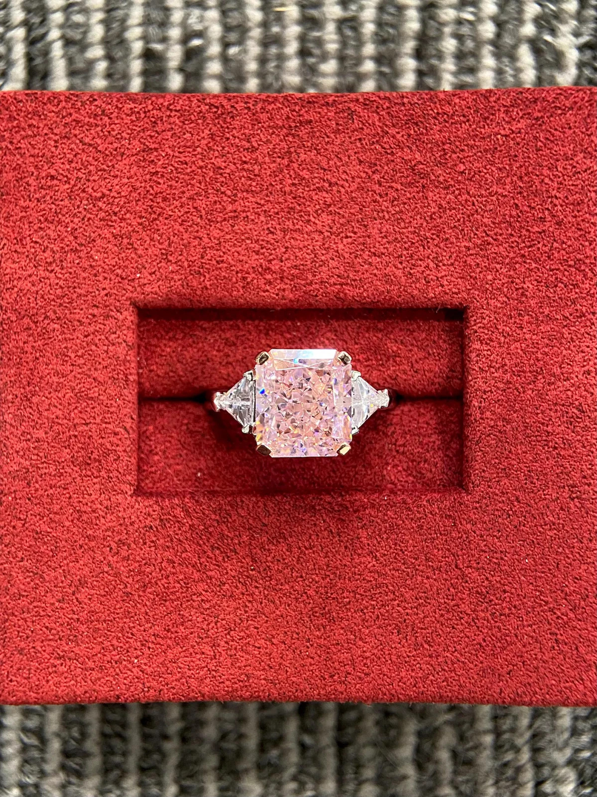 4.00 Ct Emerald Cut Natural Pink Sapphire Diamond   Ring 14K Solid  White Gold 7