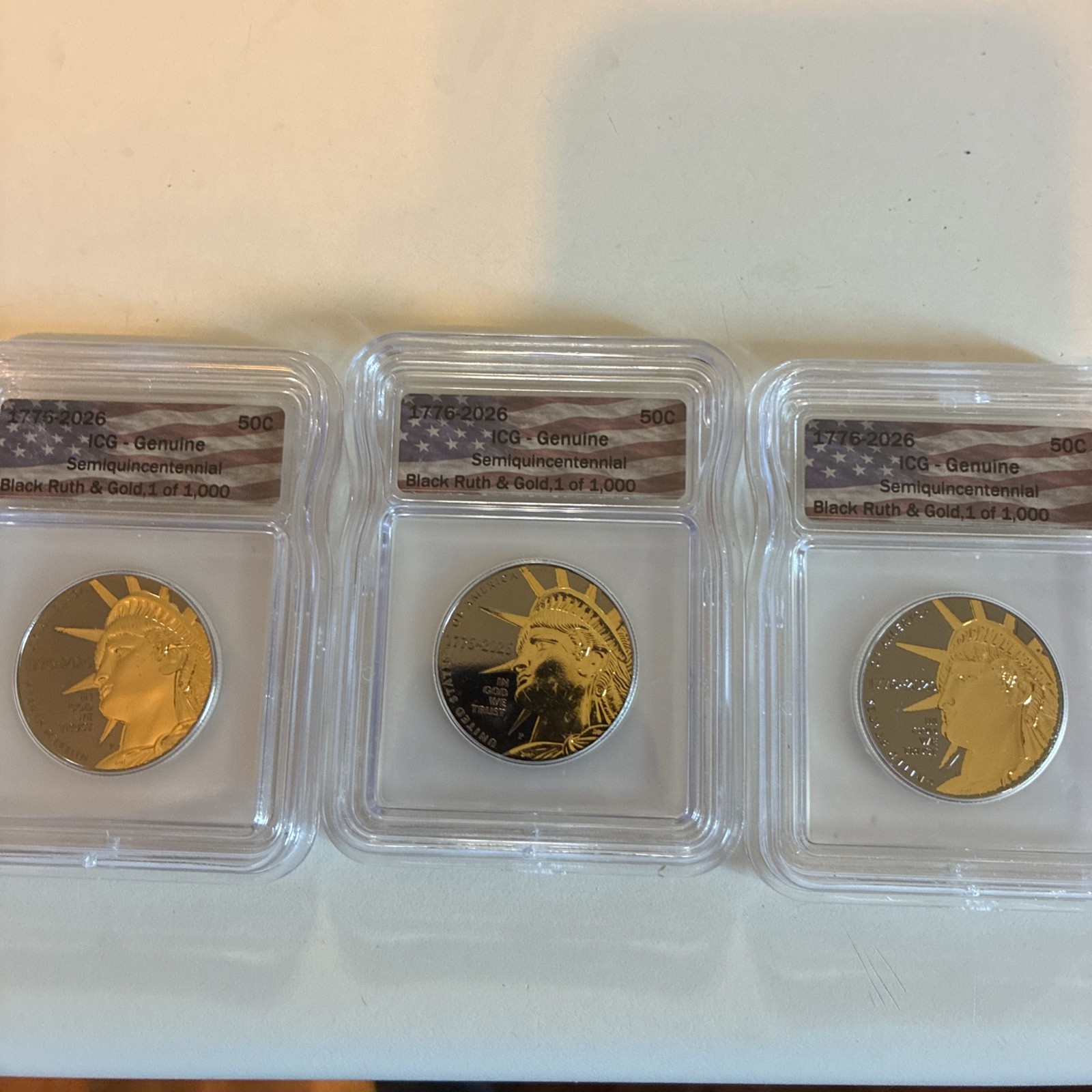 1776-2026 50c Black Ruthenium & Gold Semiquincentennial ICG-Genuine 1 of 1000