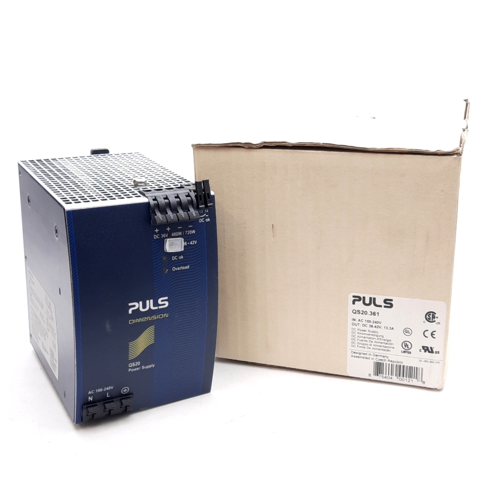 PULS QS20.361 Power Supply, 100-240VAC/110-150VDC IN, 36-42VDC OUT, DIN Rail