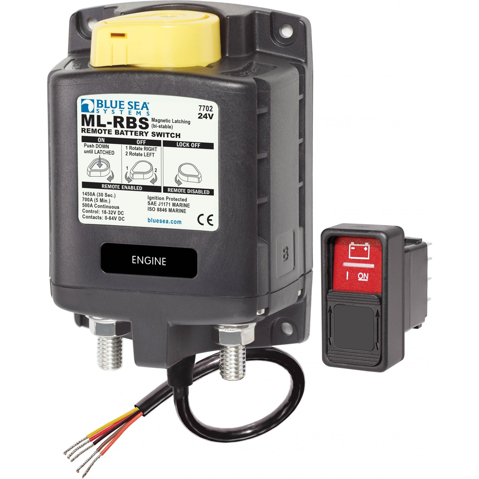 Blue Sea 7702 ML-RBS Remote Battery Switch with Manual Control - 24V DC 500A