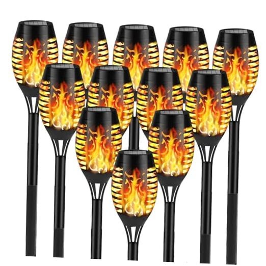 Solar Flame Lights Outdoor, Solar Torch Lights with Flickering Black 12 Pack