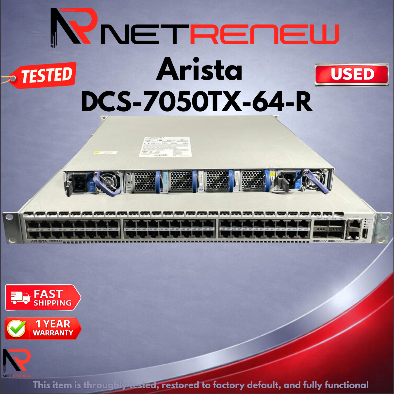 Arista DCS-7050TX-64-R 48xRJ45 (1/10GBASE-T) & 4xQSFP+ Switch "Back to Front"