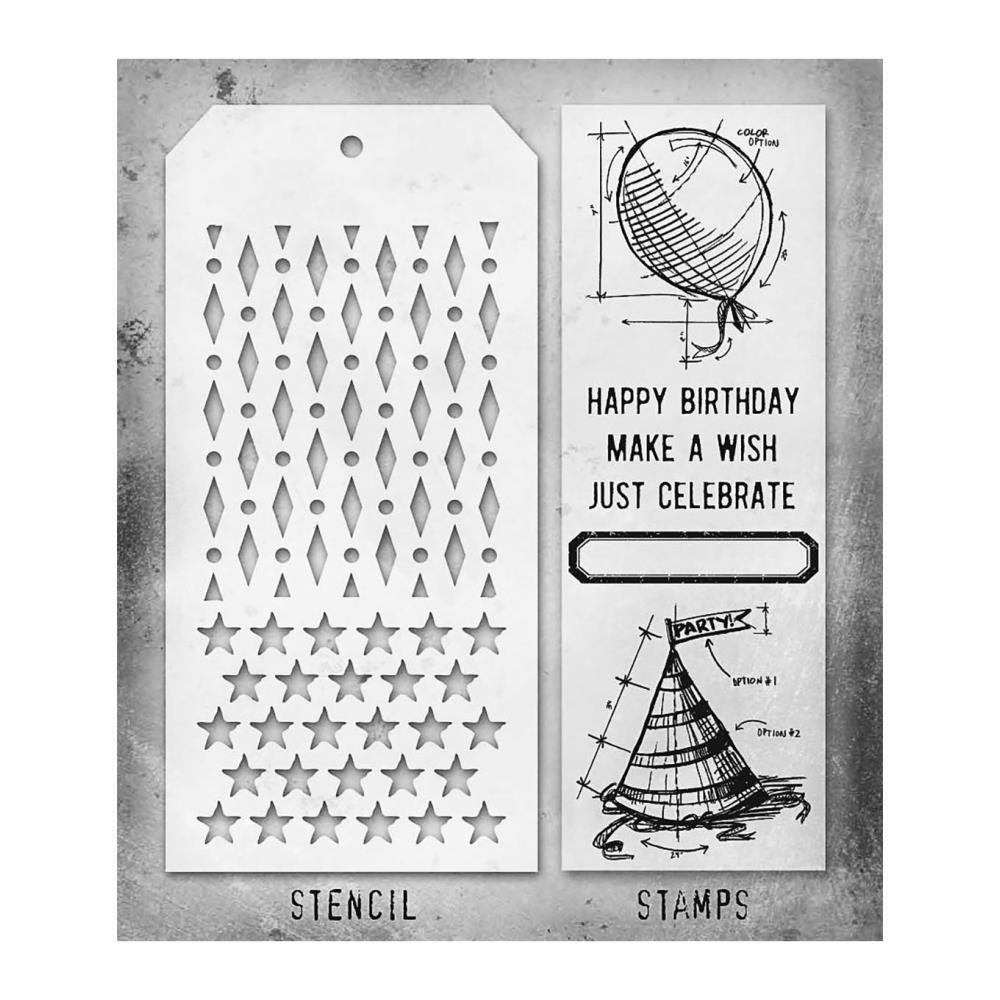 Stampers Anonymous Mixed Media Stamps & Stencil - Set #43, THMM143
