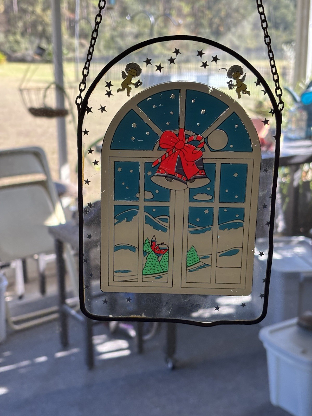 VTG Wiehnachten Christmas Holiday Winter Scene Decorative Hanging Suncatcher