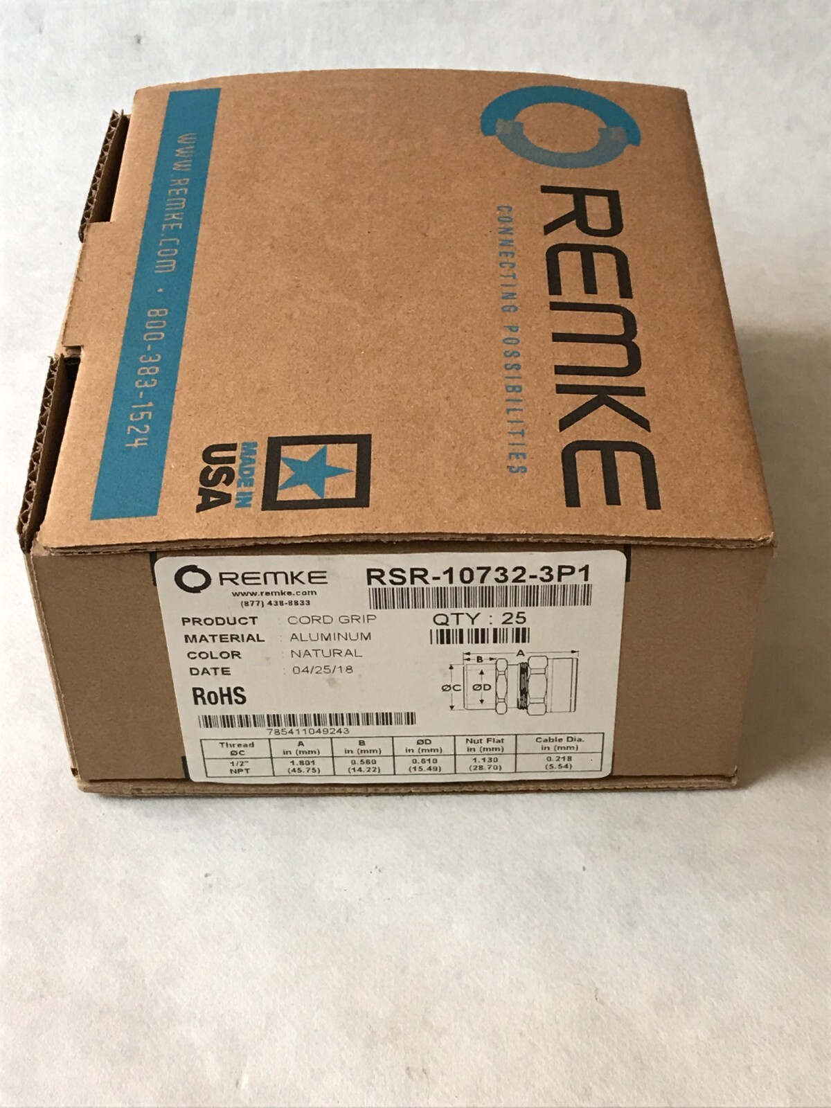 REMKE RSR-10732-3P1 ALUMINUM CORD GRIP, 1/2" NPT, 3 HOLES .218 - BOX OF 25