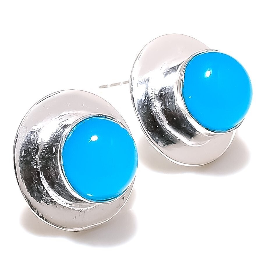 Chalcedony Gemstone Handmade 925 Sterling Silver Jewelry Stud Earring 0.99