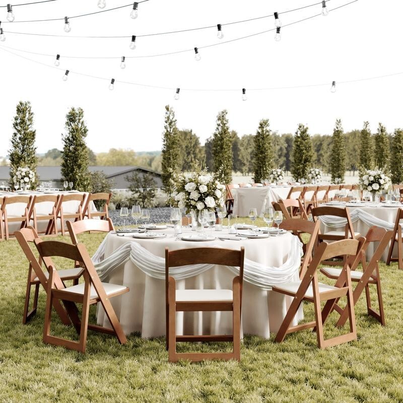 (100 PACK) Chestnut Wood Look Resin Folding Chair with Vinyl Padded Seat
