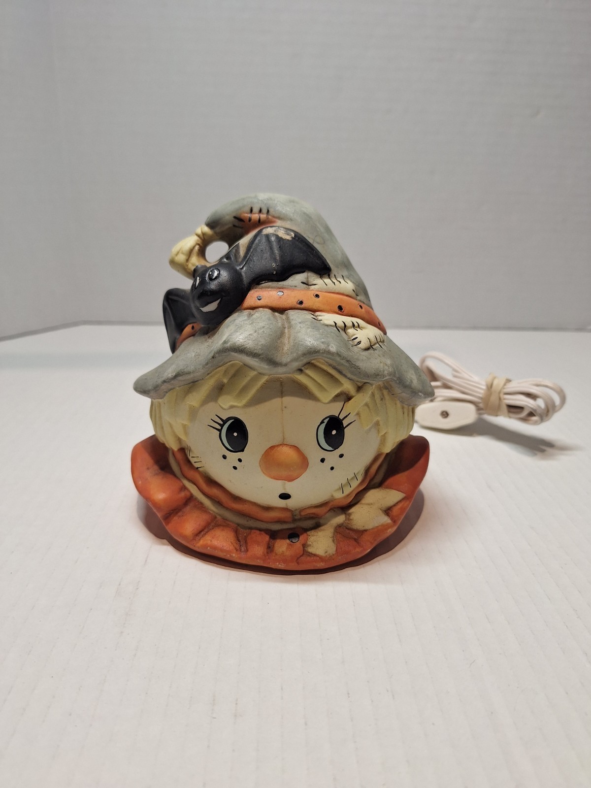 Porcelain Scarecrow Head Lamp, Small, Multicolored, Tested And Works