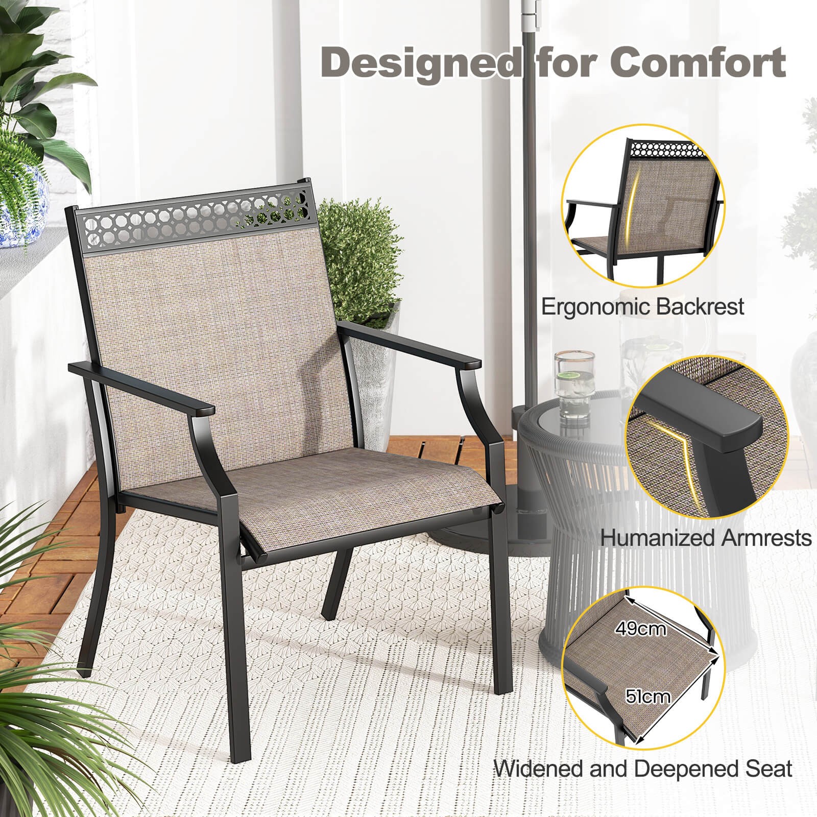 9-Piece Outdoor Patio Furniture w/ Large Wooden Tabletop & Umbrella Hole